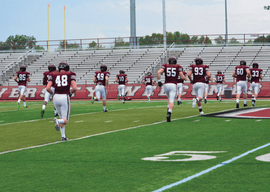RAIDERS RUN: The Raiders run drills at practice in preparation for their week one match up against Ball State.
