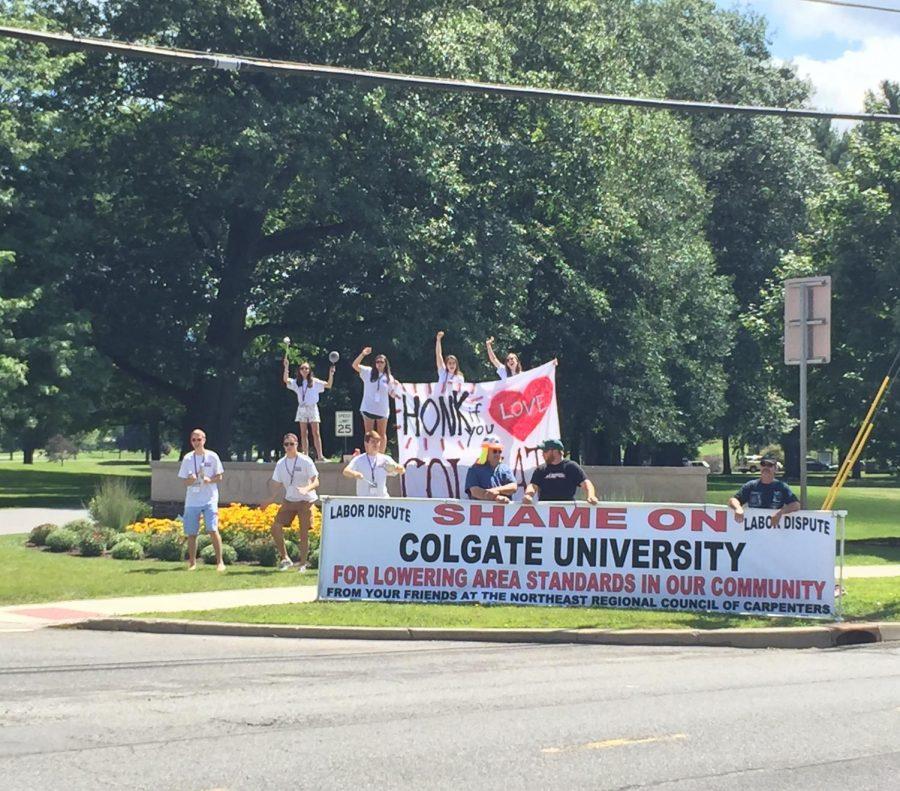 Members of the NRCC protest alongside members of Colgate’s Link Staff on Oak Drive.