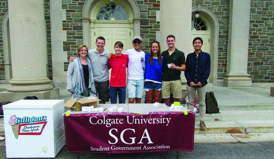 Members of the SGA serve ice cream, talk to students about their positions and explain the role of SGA in campus initiatives.
