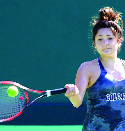 Senior Jennifer Ho led the Raiders in both games on the weekend; her performance was highlighted by a doubles victory in the Sacred Heart match.
