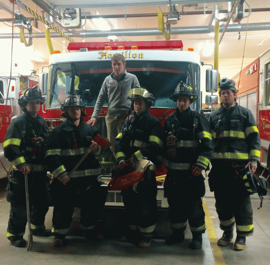SGA+President+Matthew+Swain+joins+HFD+student+volunteers+at+the+Hamilton+Fire+Station.%C2%A0