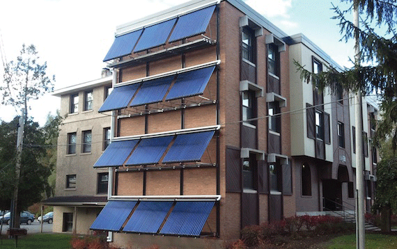 Professors discuss carbon neutrality at Colgate. Pictured above are solar panels at the Creative Arts House on Broad Street.