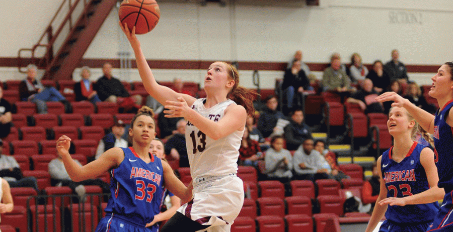 LAYUP FOR CURTIS: Senior guard Katie Curtis led the Raiders against American this past weekend in total points scored with an impressive 20; unfortunately her stellar effort was not enough to get Colgate the win. 