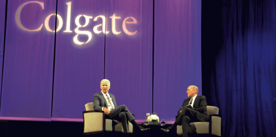 President Casey facilitated the public conversation with Joe Biden, with questions submitted by Colgate students.
