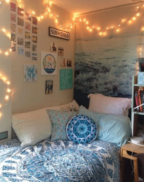 Lights, storage containers, rugs, mirrors and frames can all add a chic element to any dorm room.