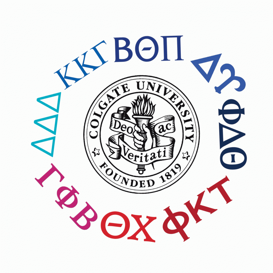 Colgate has five fraternities and three sororities. These organization’s Greek letters are pictured above.