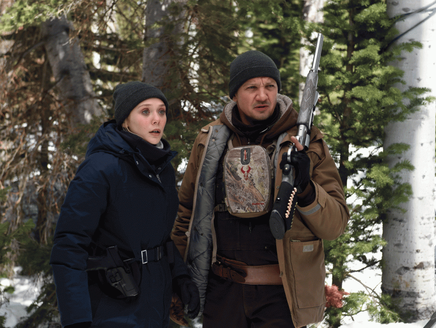 Taylor Sheridan’s newest mystery film features performances by Elizabeth Olsen (left) and Jeremy Renner (right).