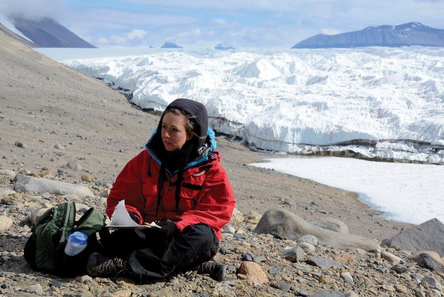 Artist Lily Simonson (pictured above in Antarctica) travels around the world for her art projects, many of which feature themes of nature and climate change. 