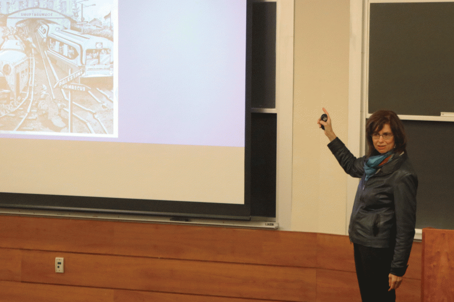 Dr. Michelle Ishay, pictured above,  spoke on the current state of human rights in the Middle East. Ishay described her own proposed solution of building a railroad connecting the Middle East as a means to peace. 