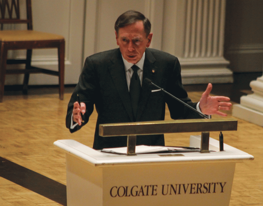 Over Family Weekend, General Petraeus spoke before the Colgate community. He discussed a variety of foreign relations topics, focusing particularly on American hegemony.
