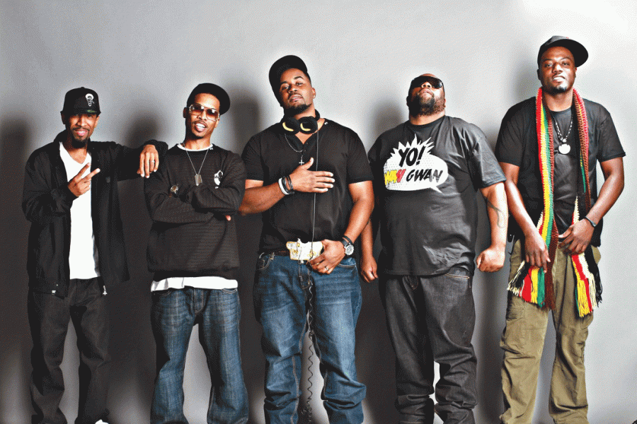 The rap group Nappy Roots showcases their unique style and group dynamic. 