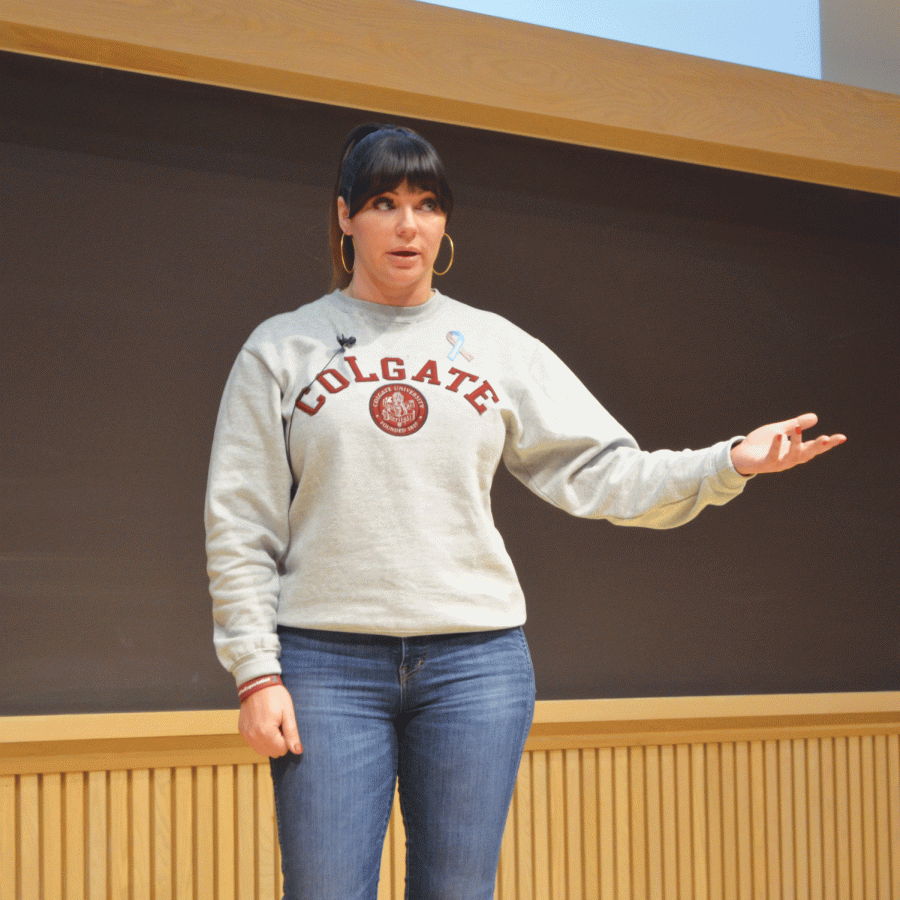 Brenda Tracy spoke to Colgate students about her experience as a survivor of sexual violence. Tracy shared her story with the audience, and then spoke about the prevention of sexual assault, focusing on the importance of holding others accountable. 