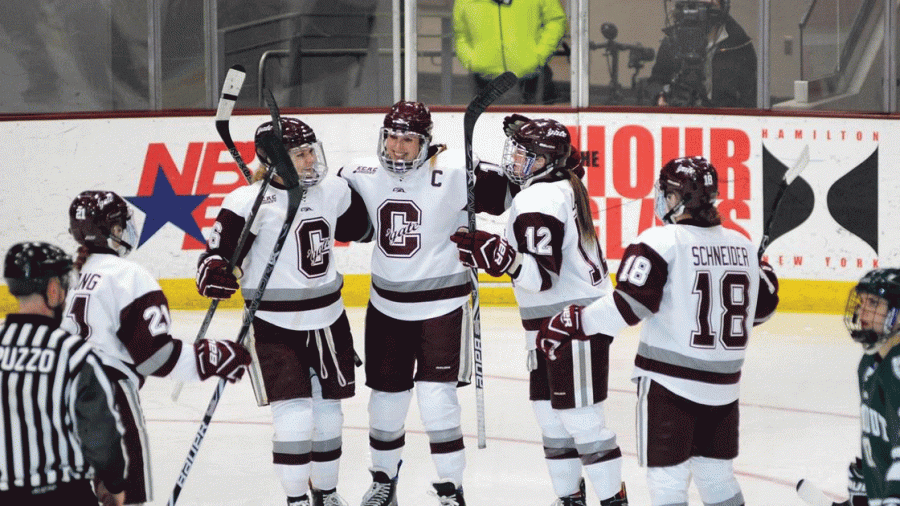 The women’s ice hockey team dominated Harvard in the ECAC quarterfinals this past weekend. A crowd of rowdy Raider fans witnessed the team’s 6-4 victory on Friday and a 6-1 win on Saturday. 