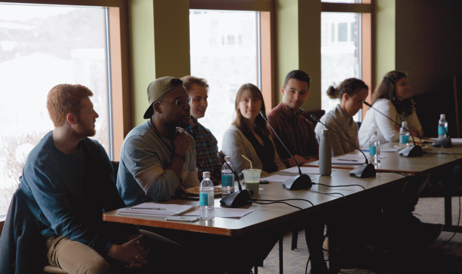 Students gathered for a panel discussion about social well-being and on-campus affiliations. 