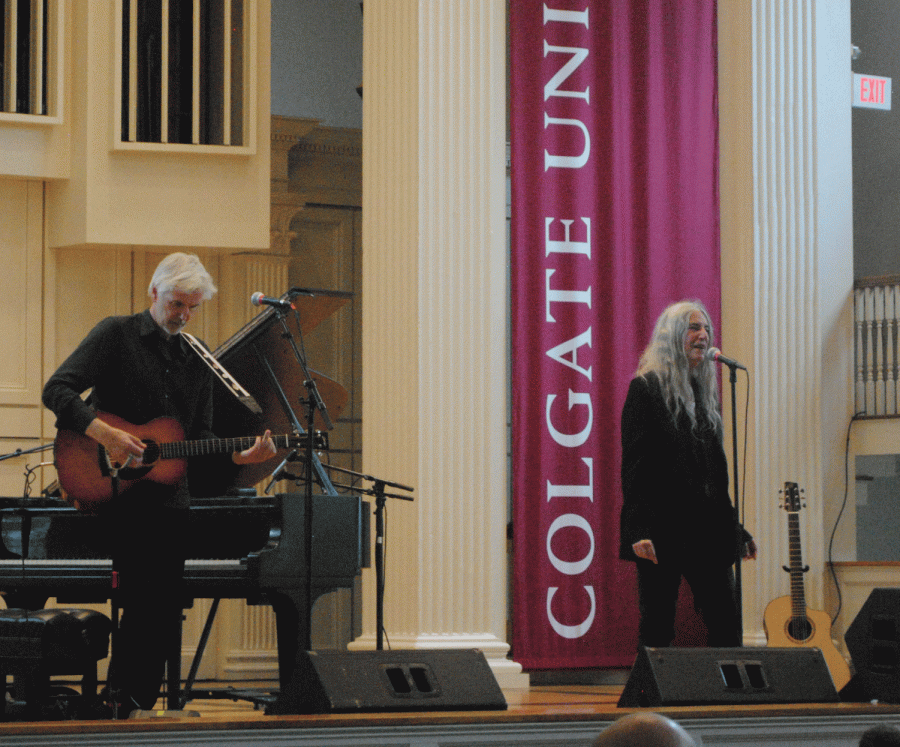 Punk-Rock+Poet+Laureate+Patti+Smith+delivers+a+spectacular+performance+to+audience+members+as+part+of+Colgate%E2%80%99s+Living+Writers+Series+on+September+20+in+Colgate+Memorial+Chapel.