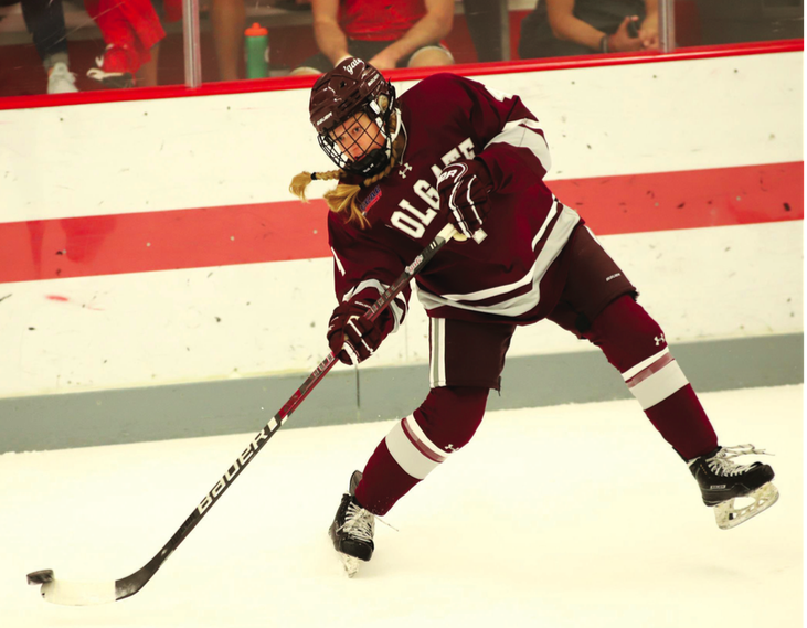 Senior forward Shannon Ormel flicks on a pass to spark an offensive possession. Colgate women’s ice hockey seems to be hitting their stride at just the right time.