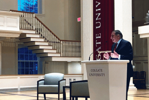 Former U.S. Secretary of Defense and Chief of Staff under the Clinton Administration Leon Panetta speaks to the Colgate community in the Chapel.