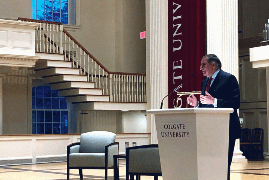 Former+U.S.+Secretary+of+Defense+and+Chief+of+Staff+under+the+Clinton+Administration+Leon+Panetta+speaks+to+the+Colgate+community+in+the+Chapel.