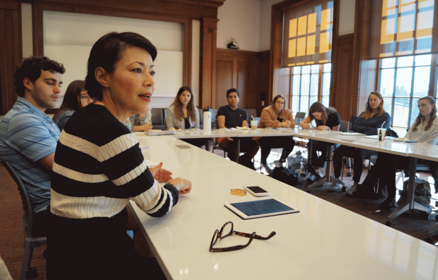 As part of the Milmoe Workshop in Journalism, Ann Curry met with Maroon-News staff in Benton Hall and offered her “12 Tips for Journalists.”