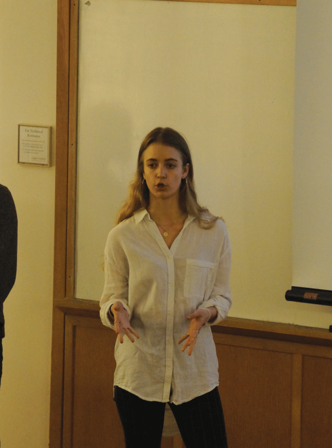 Junior Isabella Vendramin presents her work for ENST 390 class, whose projects focused on community challenges and sustainable solutions on April 26.
