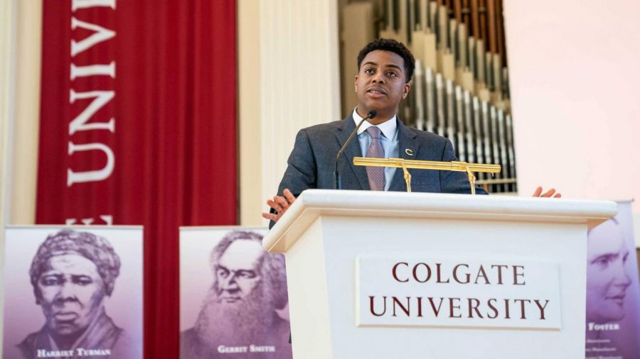1819 Award recipient Christian Johns speaks at the Opening Ceremony of the 2020 Martin Luther King Jr. Day celebration in January.