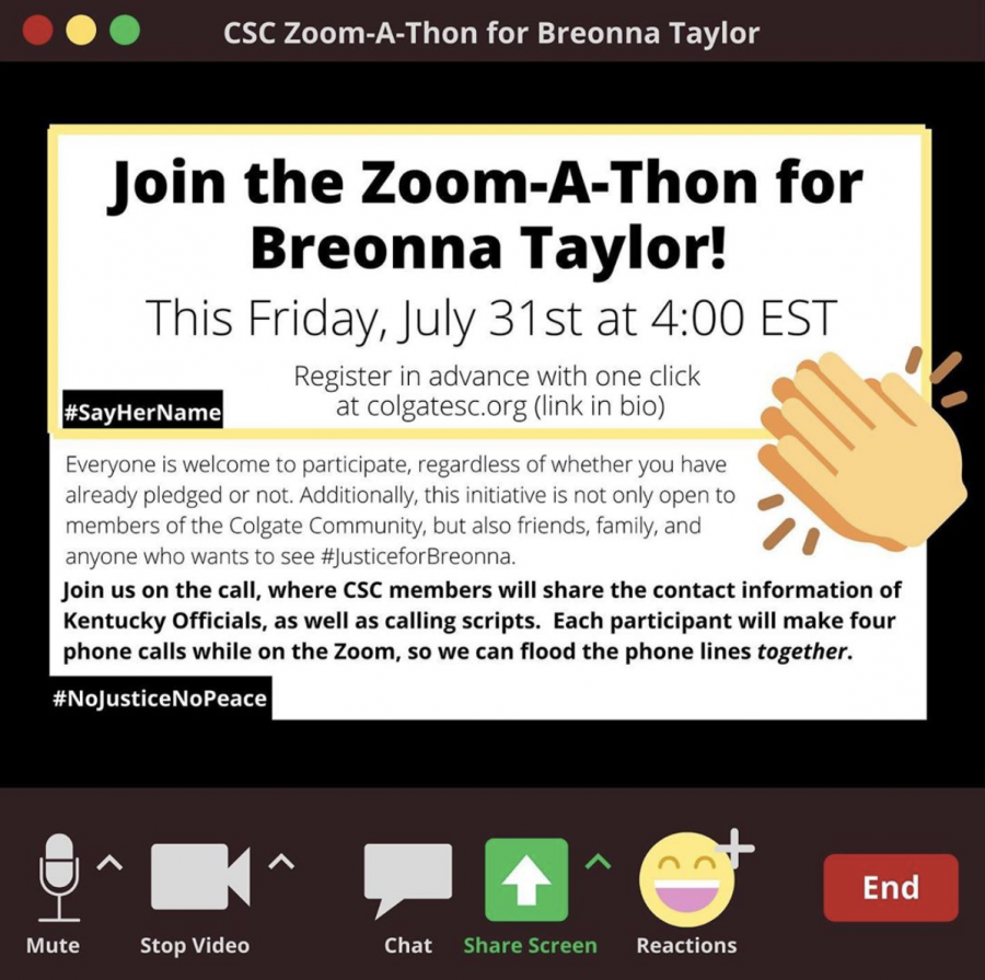 Colgate Community Members Demand Justice for Breonna Taylor in CSC Live Virtual Event