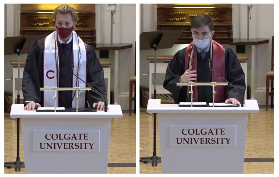 2020-2021 winners of the 1819 Award Paul McAvoy (left) and Jack Gómez (right) addressed  their fellow seniors, faculty and guests at the Baccalaureate Service during Commencement weekend. 