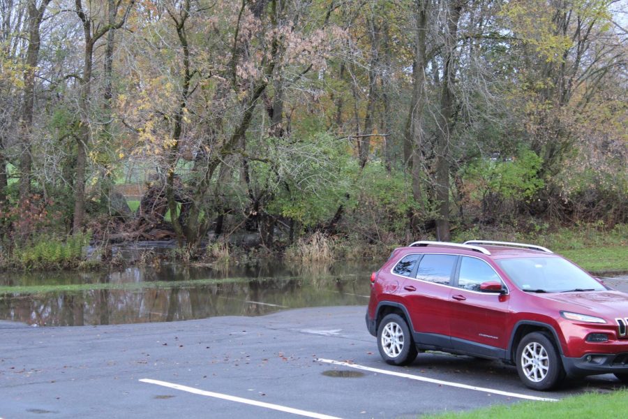 FLOODING FEARS: Parker and Newell apartment parking lots experienced flooding from Payne Creek after heavy rain and strong winds.