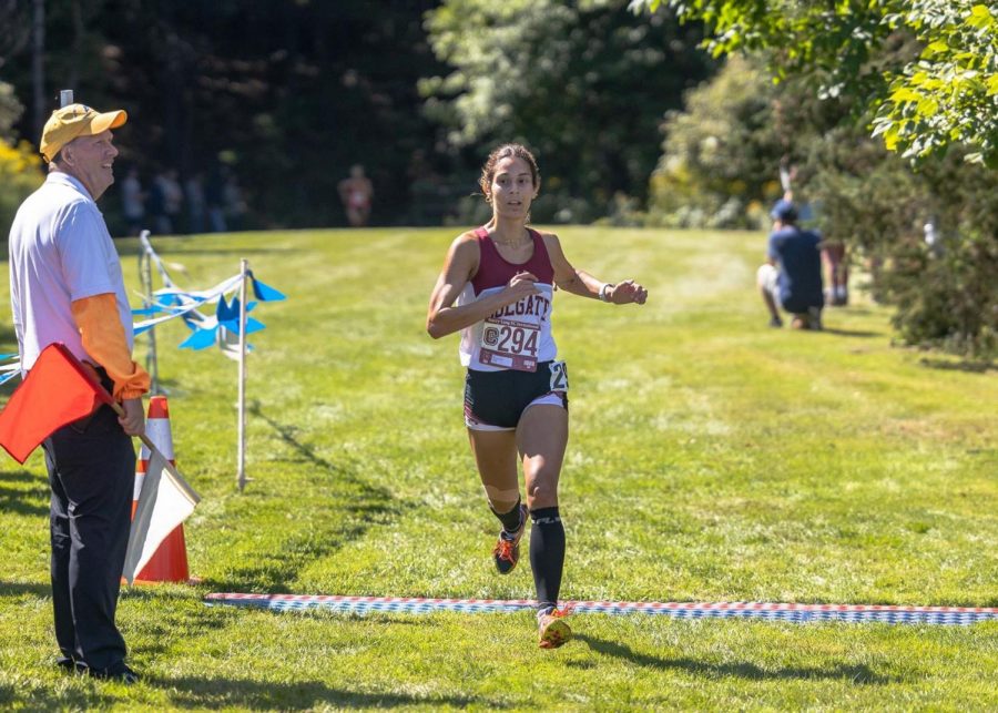 RUNNING+THROUGH+THE+FINISH+LINE%3A+Junior+Captain+Sophia+Manners+finished+first+for+Colgate+and+15th+overall+at+the+Patriot+League+Championships.