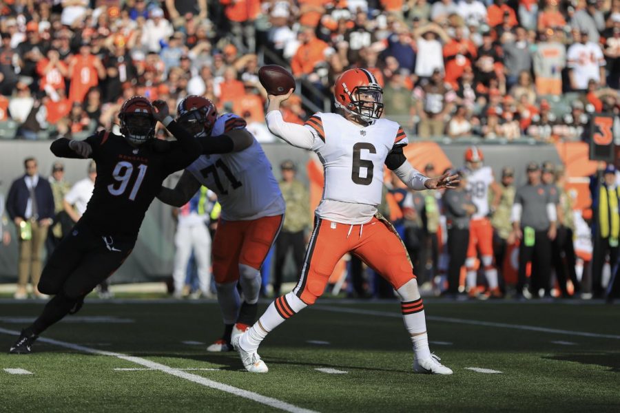 BAKING WINS: Following a win at Cincinnati and the end of the Odell Beckham Jr. drama, Baker Mayfield looks to lead the Browns to victory against the Patriots.