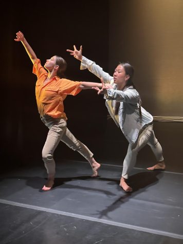 EMOTION IN MOTION: Junior Marissa Senger and senior Willow Goff (pictured left to right) gave vulnerable and moving performances at the Spring Dance Concert last week. 