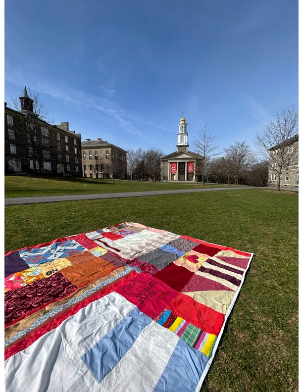 SUPPORTING SURVIVORS: One of Colgate University’s pieces of the Monument Quilt was displayed on the quad in a show of solidarity with survivors of sexual violence. 