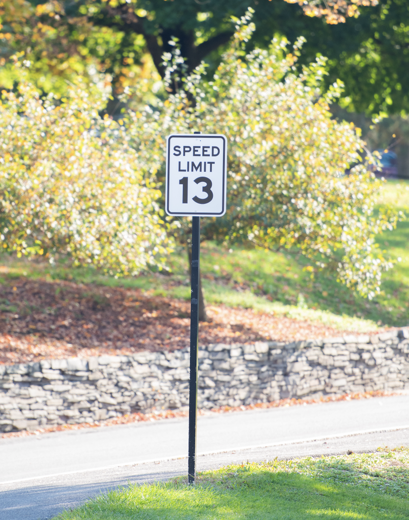 DRIVE THROUGH THY VALLEY: Recent updates to roadway safety on campus include a new speed limit of 13 miles-per-hour and signs encouraging pedestrians to pause before crossing.