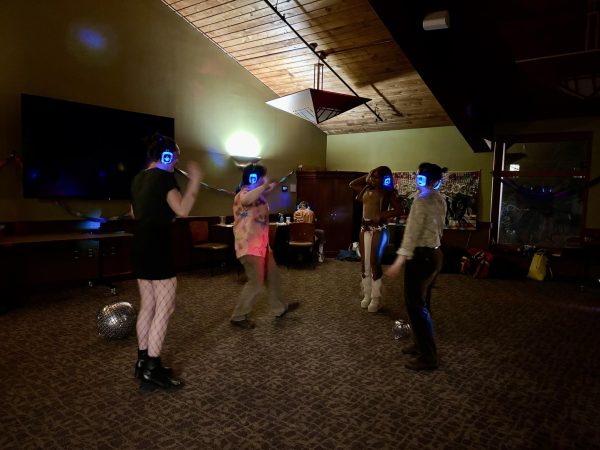Students dance at the silent disco, hosted at the O’Connor Campus Center.